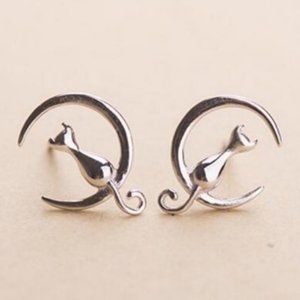 NEW 925 Sterling Silver Cat Moon Earrings